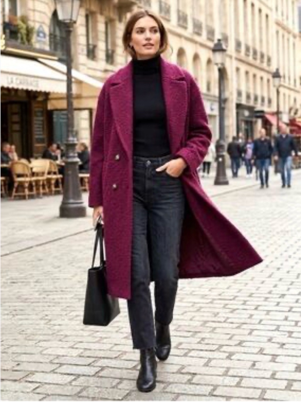 Dynamite Plum Purple Boucle Double Breasted Long Coat Large